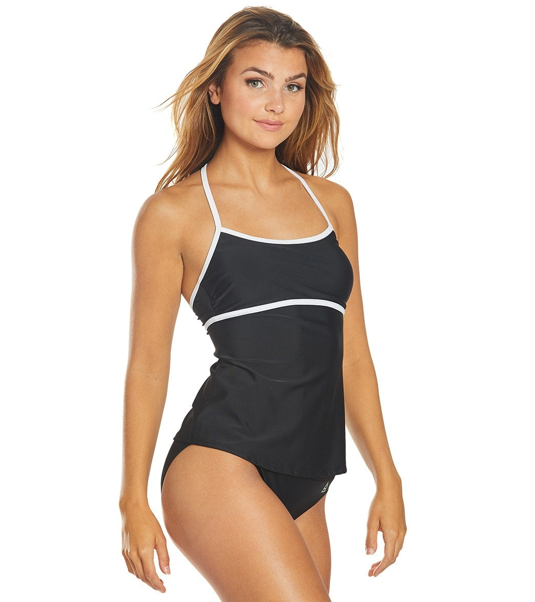 Reebok, Reebok Chlorine Resistant Logo Tankini Two Piece Swimsuit Set  BLK