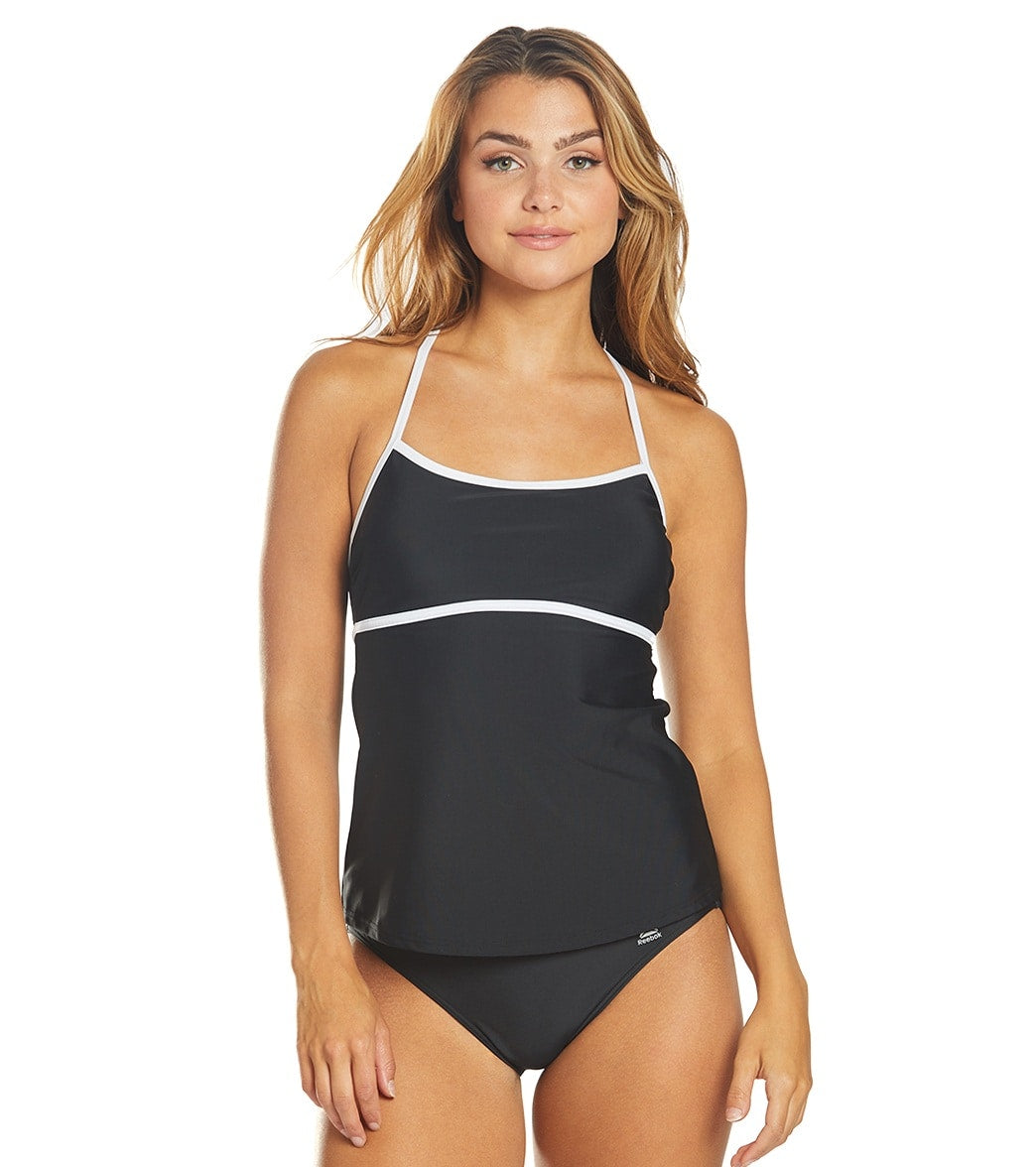 Reebok, Reebok Chlorine Resistant Logo Tankini Two Piece Swimsuit Set  BLK