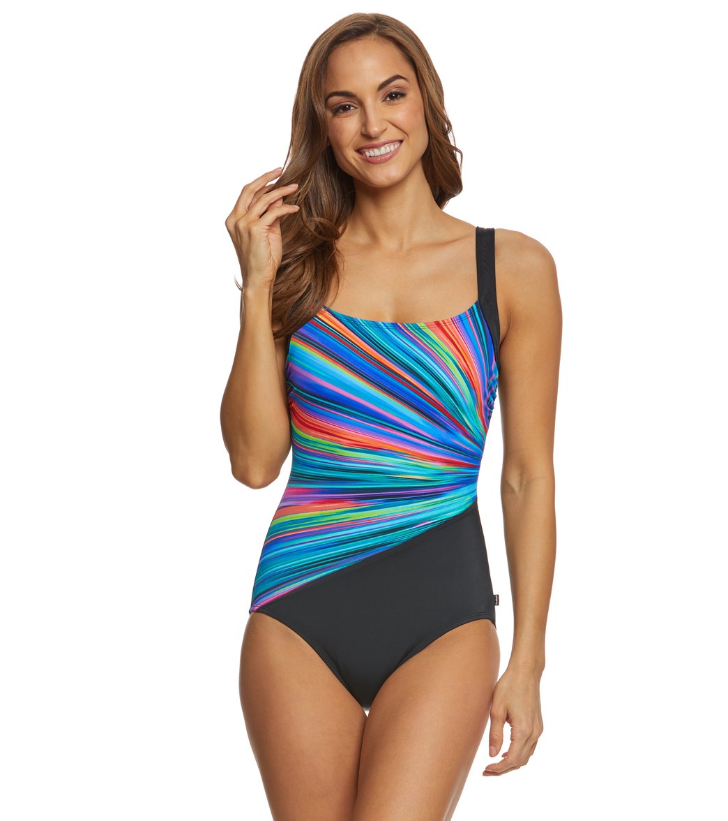 Reebok, Reebok Radiant Energy Women's Scoop Back Chlorine Resistant One Piece Swimsuit Multi