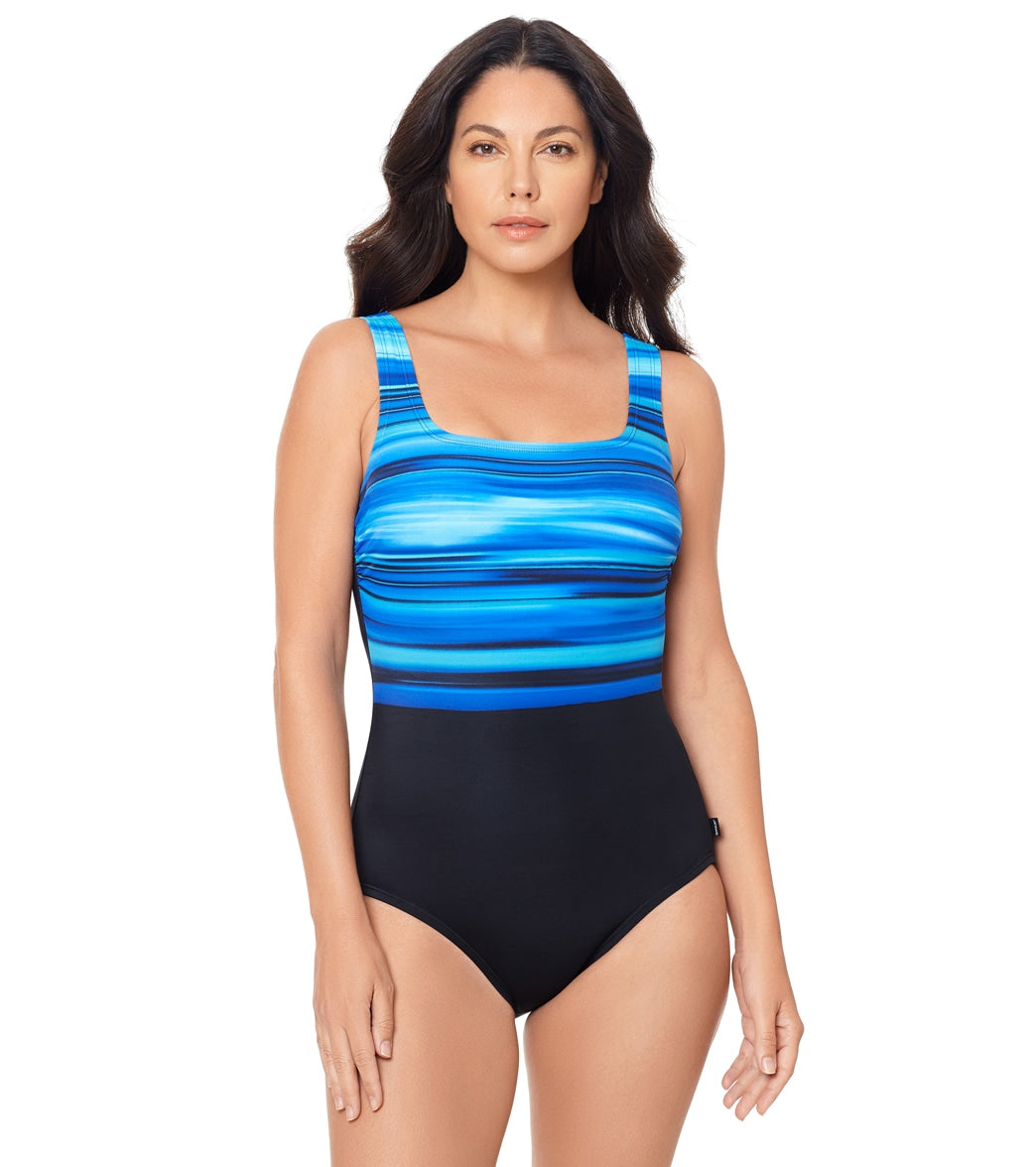 Reebok, Reebok Women's Calm Moment Scoop Neck One Piece Swimsuit Blue