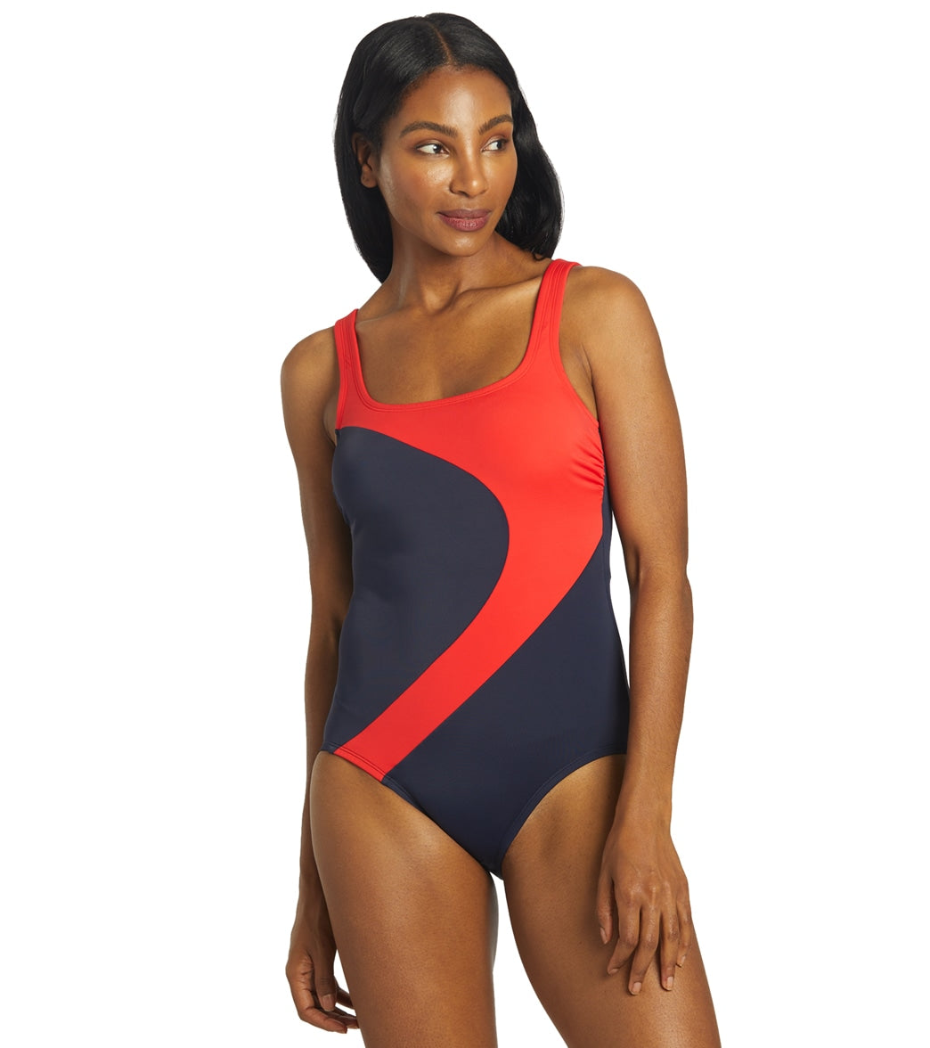 Reebok, Reebok Women's Classic Colorblock High Neck One Piece Swimsuit