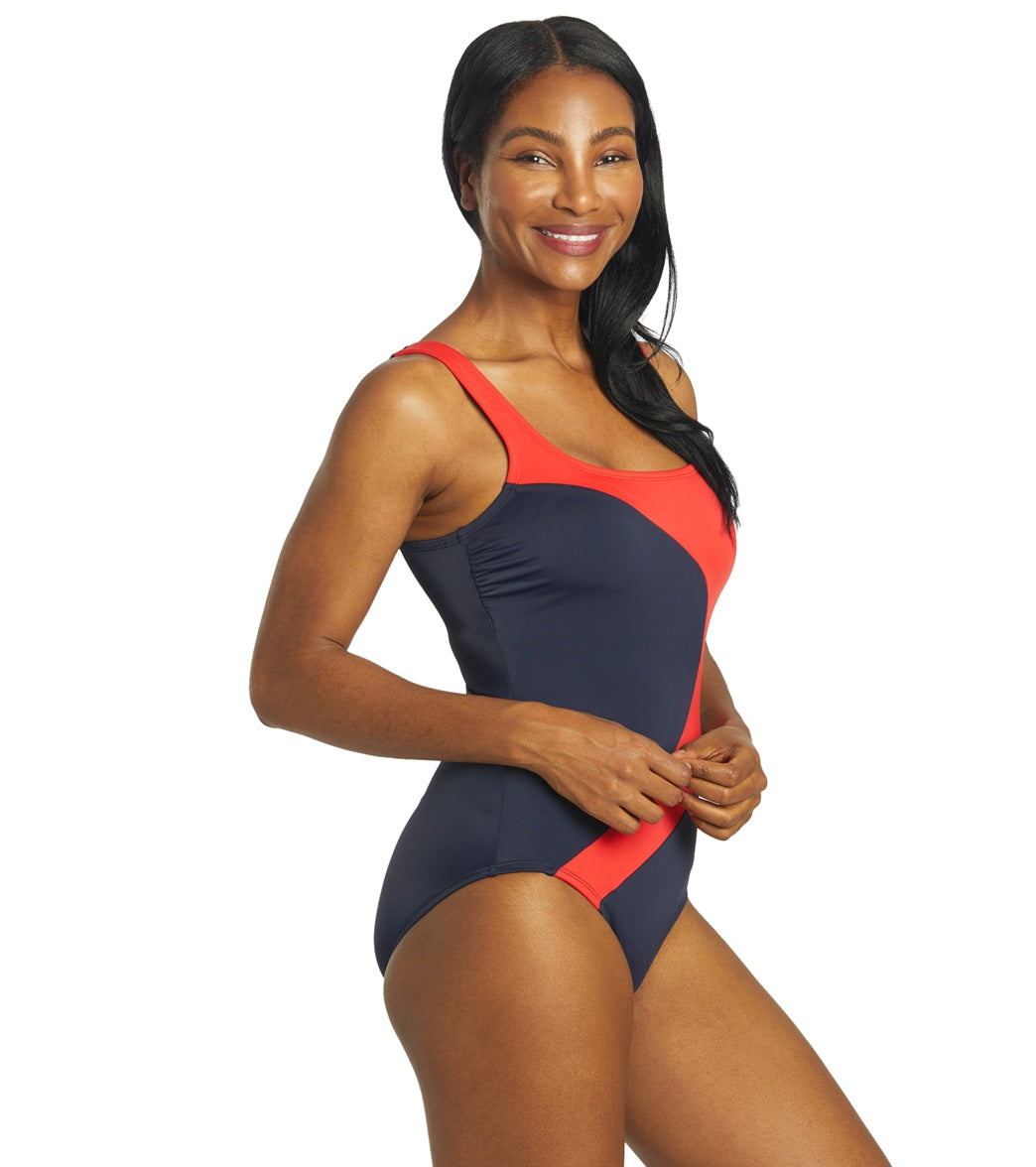 Reebok, Reebok Women's Classic Colorblock High Neck One Piece Swimsuit Navy Blue