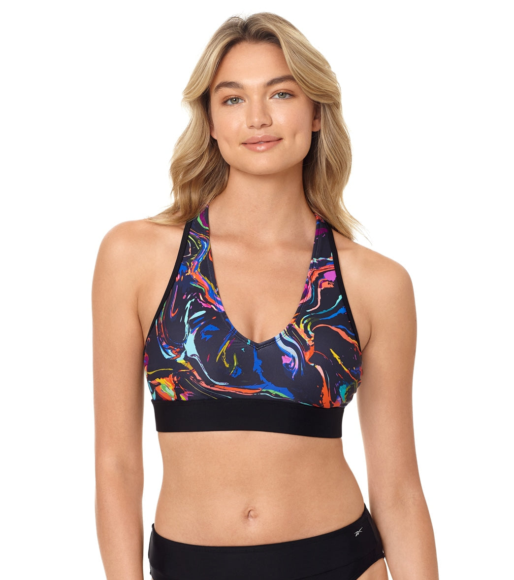 Reebok, Reebok Women's Colorful & Fluid V-Neck Bikini Top