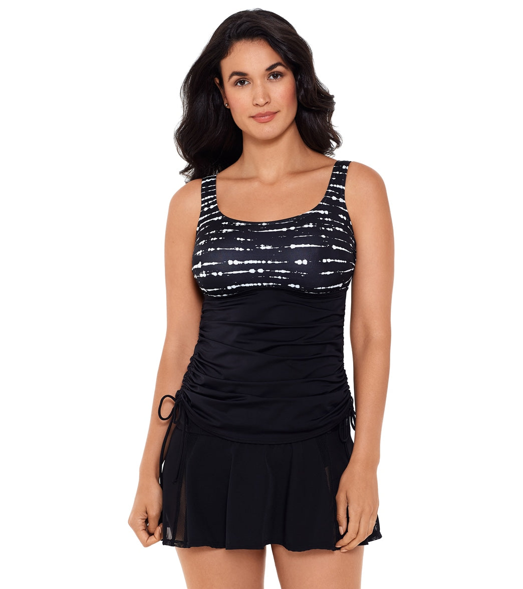 Reebok, Reebok Women's Drop Everything Scoop Neck Chlorine Resistant Tankini Top Black/White