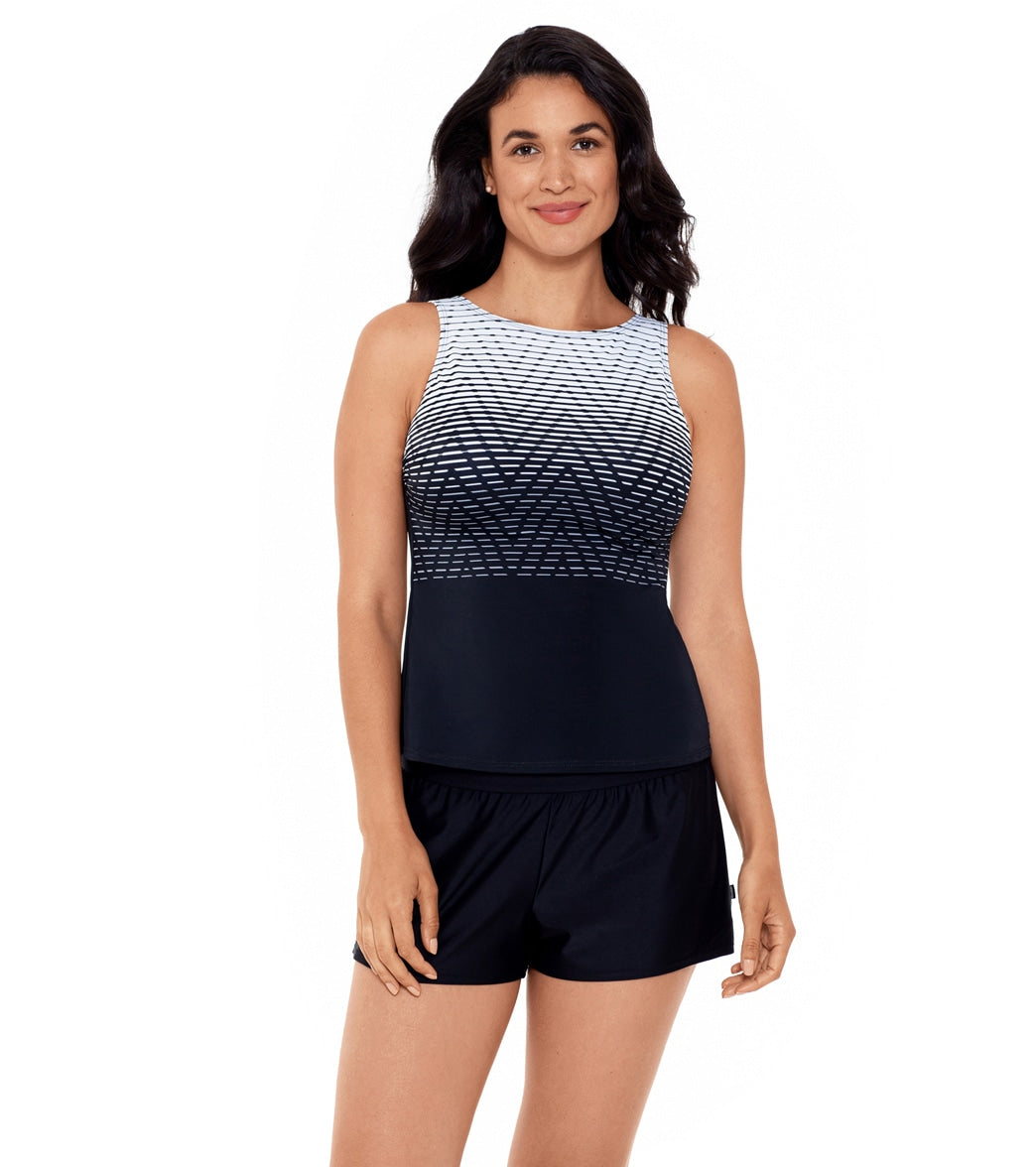 Reebok, Reebok Women's Endless Endurance High Neck Chlorine Resistant Tankini Top Black/White