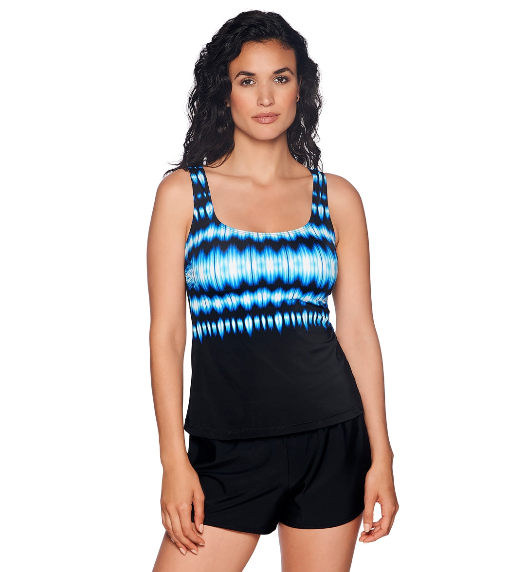 Reebok, Reebok Women's Sonic Attack Scoop Neck Chlorine Resistant Tankini Top Blue