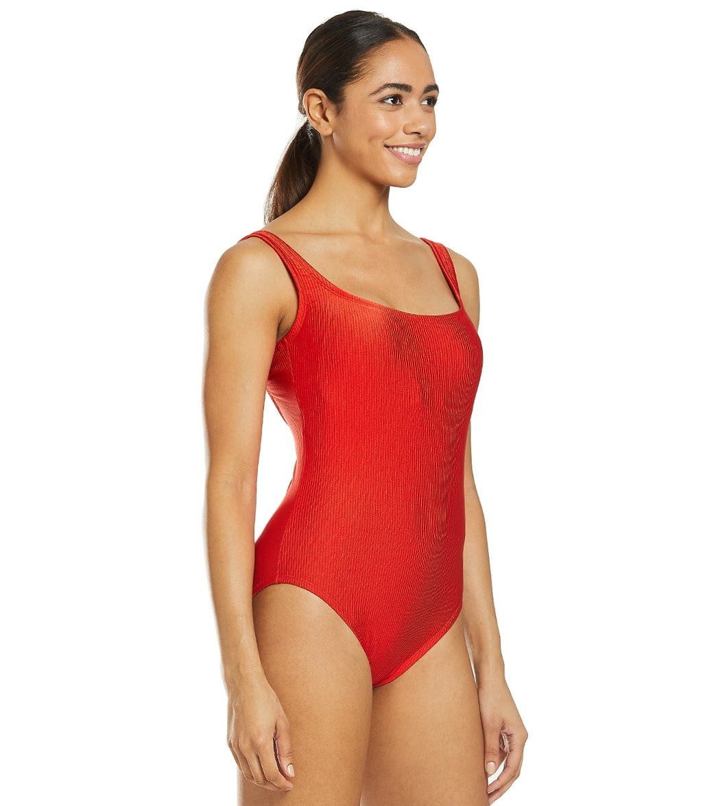 Reebok, Reebok Women's Sport Rib Chlorine Resistant One Piece Swimsuit Red