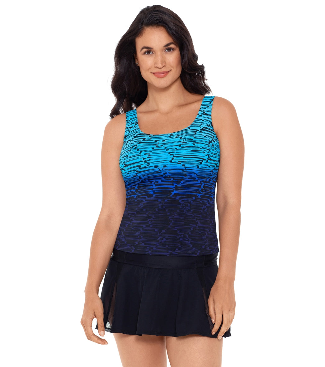 Reebok, Reebok Women's Stacked To The Max Scoop Neck Chlorine Resistant Tankini Top Blue/Black