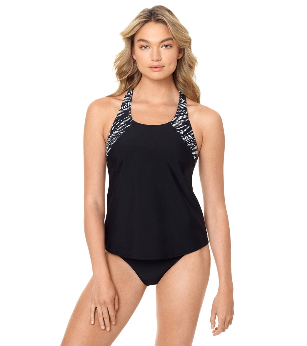 Reebok, Reebok Women's Texture Tracks Tankini Top Black/White