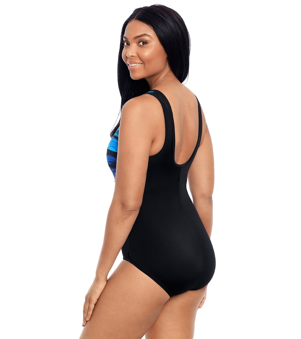 Reebok, Reebok Women's Wavy Look High Neck One Piece Swimsuit Blue